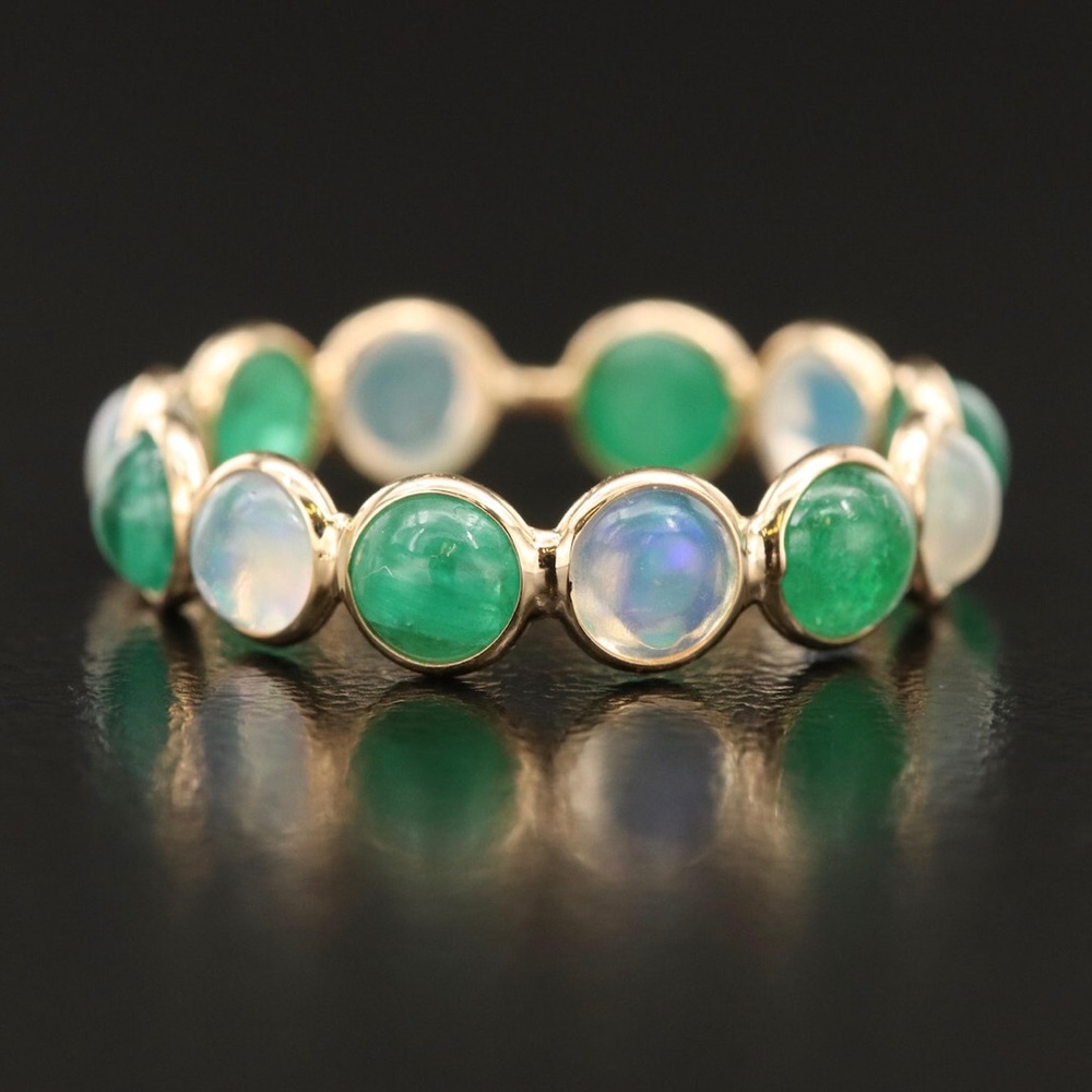 14kt Yellow Gold Emerald & Opal Eternity Band - Picture 1 of 7